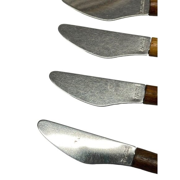 4 Vintage MCM Cheese Knives Stainless Dal USA Wooden Handles - Picture 7 of 7